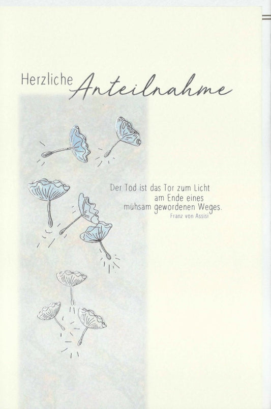 Trauerkarte mit Skorpion - Motiv - Beileidskarte für Trost und Hoffnung, Zitat von Franz von Assisi