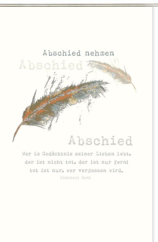 Trauerkarte mit Skorpion - Motiv und Kant - Zitat – Beileids - & Gedenkkarte mit Feder