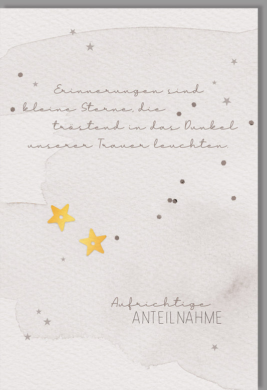 Trauerkarte mit Sternenmotiv - Einfühlsame Kondolenz in Grau, Naturkarton für Hinterbliebene, Trost und Anteilnahme in schweren Zeiten