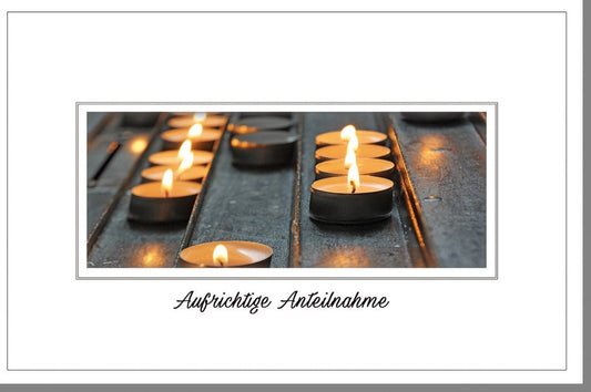 Trauerkarte mit Teelichtern - Stilvolle Kondolenzkarte in Schwarz & Orange, pietätvoll für Abschied und Gedenken, hochwertige Qualität