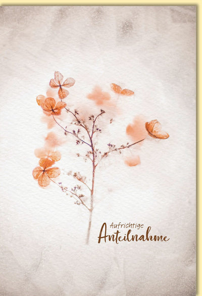Trauerkarte mit zarten Schmetterlingen und Trockenblumen in warmen Tönen stilvolle Beileidskarte Aufrichtige Anteilnahme