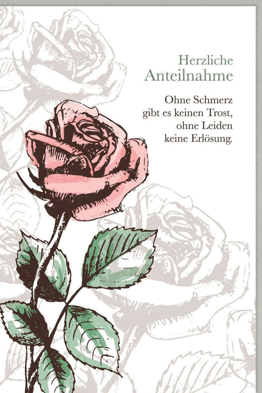 Trauerkarte Rose - Einfühlsame Worte des Trostes & Hoffnung, Elegante Kondolenz für stille Anteilnahme