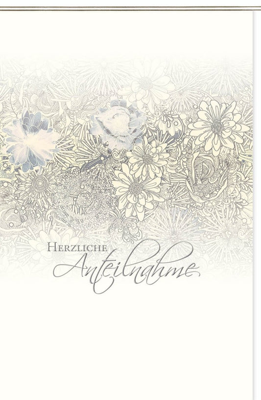 Trauerkarte Skorpion - Elegantes Blumenmuster, stilvolles Design für Beileid, neutraler Hintergrund, Raum für persönliche Worte