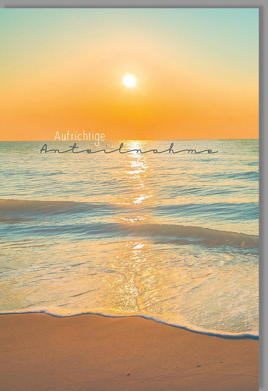 Trauerkarte - Sonnenuntergang am Meer: Einfühlsame Erinnerung und Trost in Orange - Gelb für Abschied und Gedenken