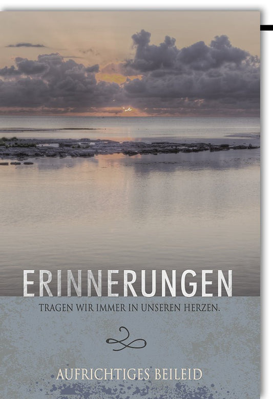 Trauerkarte - Sonnenuntergang am Meer, stille Natur für Gedenken & Mitgefühl - Blau/Grau Himmel für Erwachsene und Angehörige
