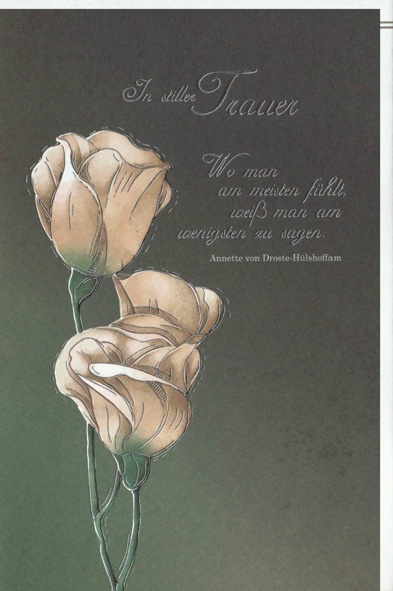 Trauerkarte - Stilvolle Beileidskarte mit Blumenmotiv, Skorpion - Symbol & Gedenkspruch