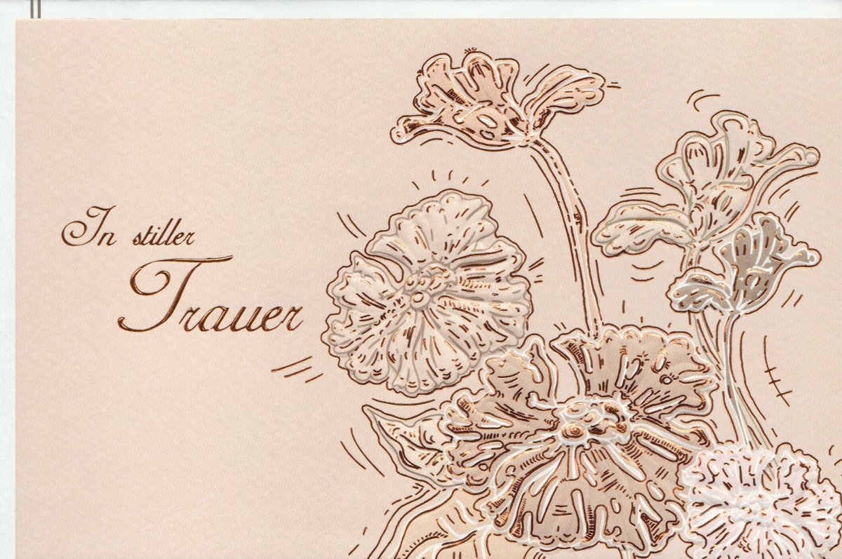 Trauerkarte - Stilvolle Beileidskarte mit Skorpion - Design, Geschmackvolle Blumen für Beerdigungen
