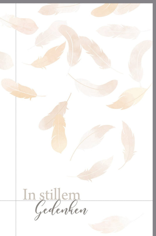 Trauerkarte – Stilvolles Federn - Design mit herzlichem Spruch, pietätvolle Anteilnahme in Beige Pastell für Angehörige und Freunde