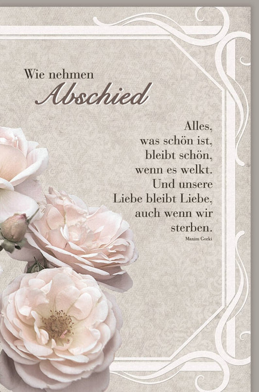Trauerkarte zum Abschied: Stilvolle Beileidskarte aus Naturkarton mit Blumenmotiv für einfühlsame Anteilnahme und Gedenken