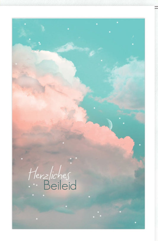 Trauerkarte zur Anteilnahme - Beruhigender Abendhimmel mit Sternen & Mond, Hoffnung und Trost in schweren Zeiten