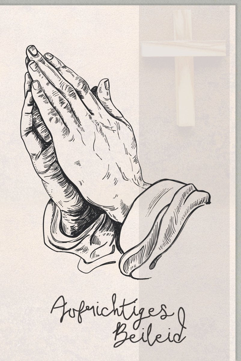 Trauerkarte zur Anteilnahme - Elegante Beileidskarte mit betenden Händen, Christlicher Trost