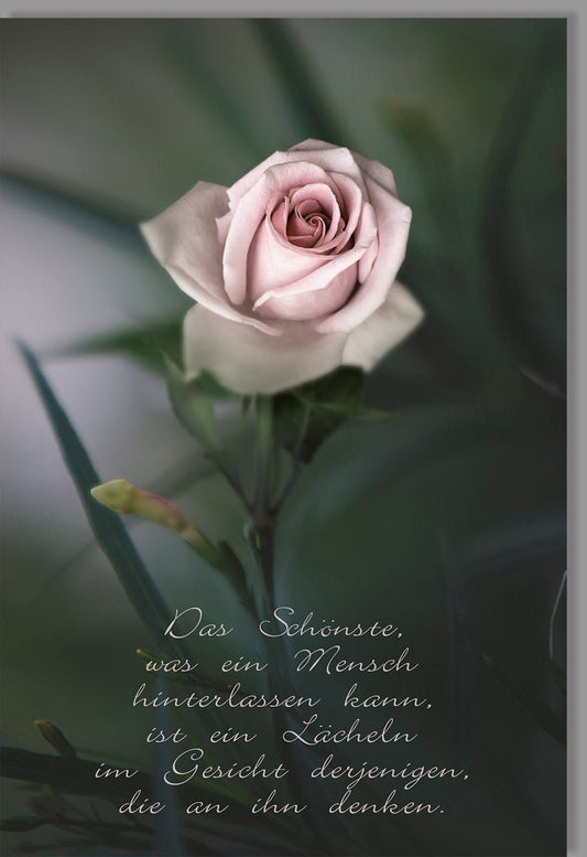 Trauerkarte zur Anteilnahme - Elegante Karte mit Rose und Trostspruch für einfühlsame Beileidsbekundungen