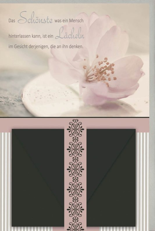 Trauerkarte zur Anteilnahme - Elegantes Blumenmotiv, Schlichtes Design, Tröstender Text & Hoffnung spendendes Zitat