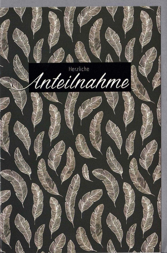 Trauerkarte zur Anteilnahme - Elegantes Schwarz - Weiß Design mit Federmotiv für Mitgefühl und Trost