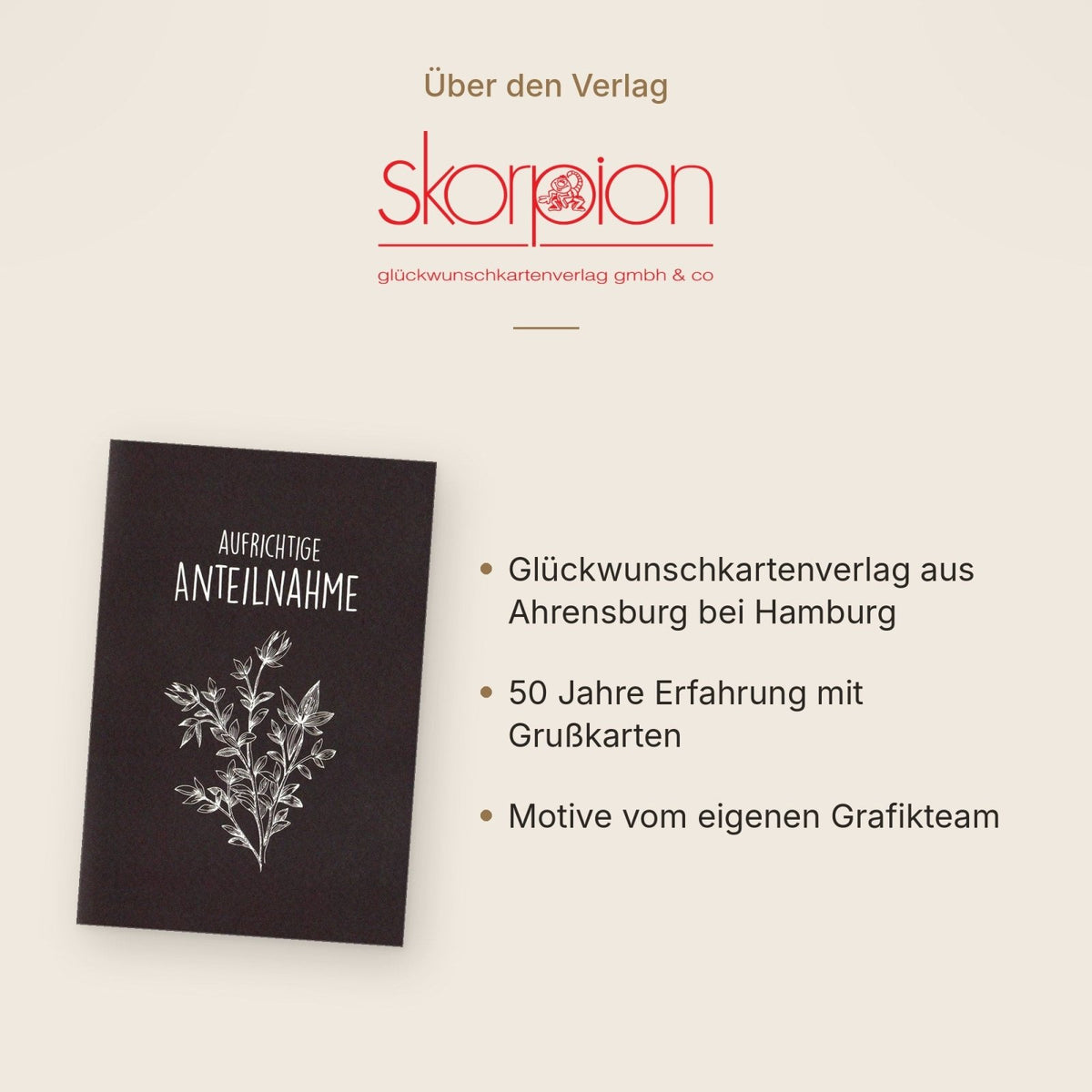 Trauerkarte zur Anteilnahme – Stilvolle Beileidskarte mit eleganten Pflanzenmotiven in Schwarz-Weiß, Dezenter Trost im Trauerfall