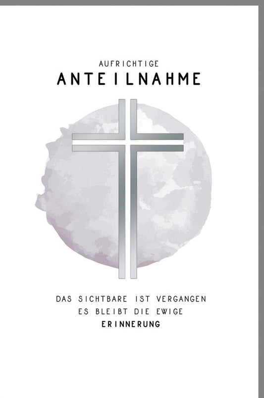 Trauerkarte zur Anteilnahme - Stilvolle Beileidskarte mit Silberkreuz, Dezentes Weiß für Mitgefühl & Trost in schweren Zeiten