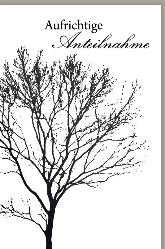 Trauerkarte zur Anteilnahme - Stilvolles Baum - Motiv in Schwarz - Weiß für einen pietätvollen Abschied