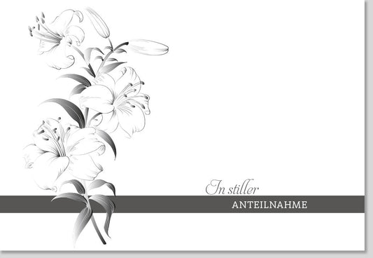 Trauerkarte zur Anteilnahme - Stilvolles Blumenmotiv in Schwarz - Weiß, Hochwertige Kondolenzkarte für Erwachsene und Senioren, Pietätvoller Abschied