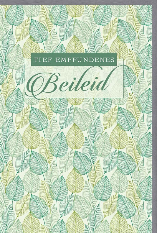 Trauerkarte zur Anteilnahme - Stilvolles Naturmotiv mit Blättern in Grüntönen für Trost und Gedenken