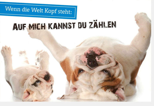 Trostkarte für Freunde - Welt auf dem Kopf Hundedesign - Zuversicht und positive Energie schenken