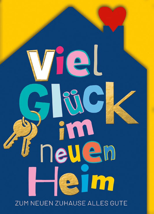 Umzugskarte Neues Zuhause – Buntes Haus mit Schlüsseln und Herz - Detail
