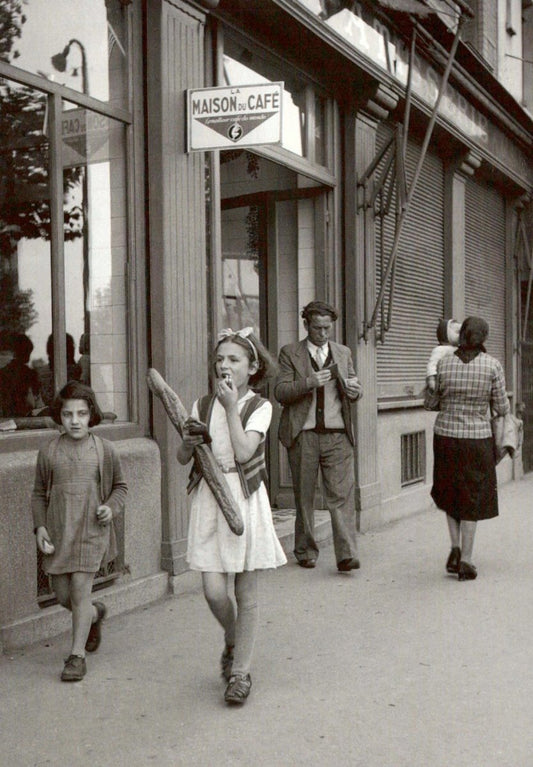 Vintage Retro Postkarte - Schwarzweiß Kinder in Boulangerie, Nostalgische Grußkarte für Sammler & Geschenk, Unikat in Postkarten - Schwarz - Weiß