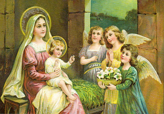 Vintage Weihnachtskarte Engel mit Goldrand - Nostalgische Postkarte für Kinder, Familie & Liebe