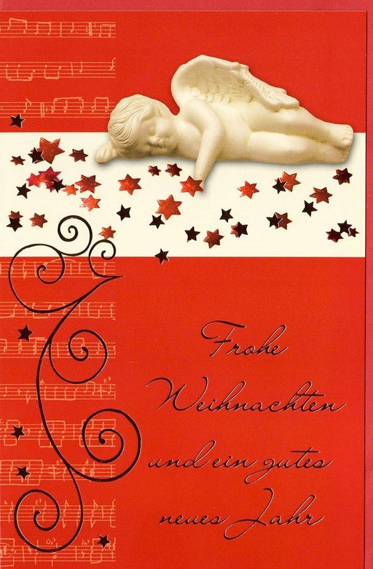 Weihnachtsgruß Engel mit roten Sternen – Festliche Karte für besinnliche Grüße