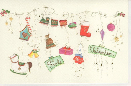 Weihnachtsgrußkarte aus Naturkarton mit edler Wäscheleine - Verzierung