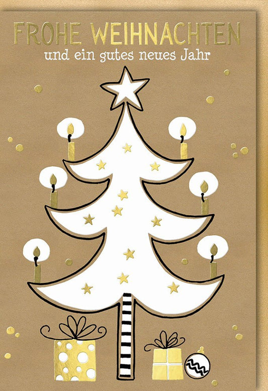 Weihnachtsgrußkarte – Elegante Motive mit Weihnachtsbaum, Sternen & Goldakzenten, Geschenkdesign