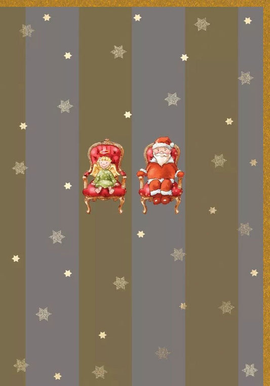 Weihnachtsgrußkarte - Festliche Grüße mit Weihnachtsmann, Engeln & Sternen für Familie & Freunde - "Frohe Weihnachten" besinnlich senden