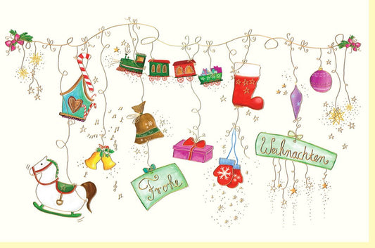 Weihnachtsgrußkarte – Festliche Motive mit Weihnachtsbaum, Rentier & Schlitten, Lichterketten für besinnliche Feiertage