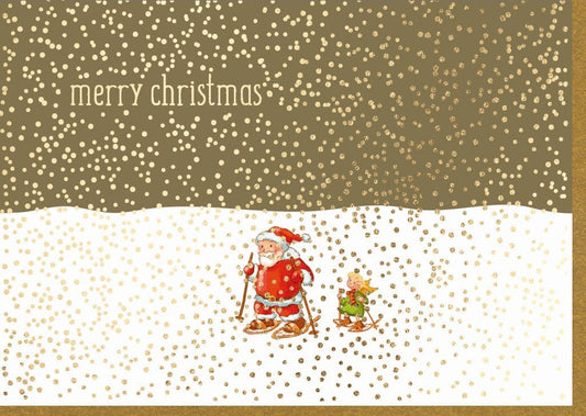 Weihnachtsgrußkarte - Festliche Santa Claus & Rentier Motive mit Goldglanz für Familie und Freunde