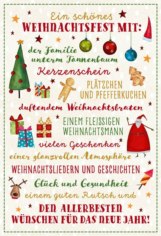 Weihnachtsgrußkarte - Festliche Tannenbaum & Kerzenschein Illustration, Herzliche Grüße für Familie, Gemütlichkeit mit Plätzchen & Glühwein, Frohes Neues Jahr