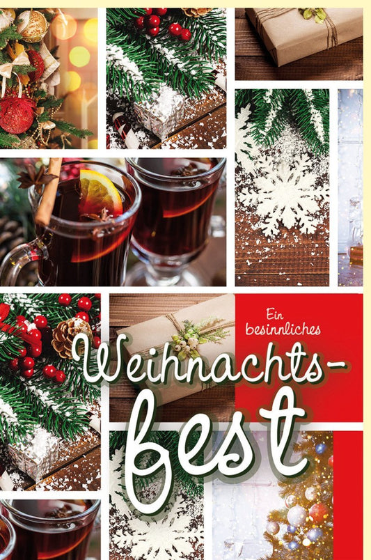 Weihnachtsgrußkarte für besinnliche Festtage - Design mit Weihnachtsbaum, Glühwein & Geschenken in Rot für Familie & Freunde