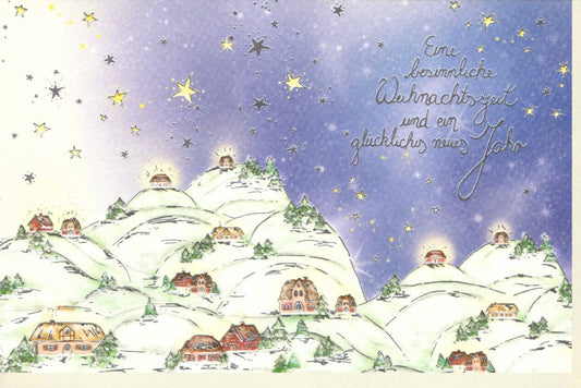 Weihnachtsgrußkarte - Glitzernde Winterlandschaft mit Schnee und Sternen für festliche Besinnlichkeit