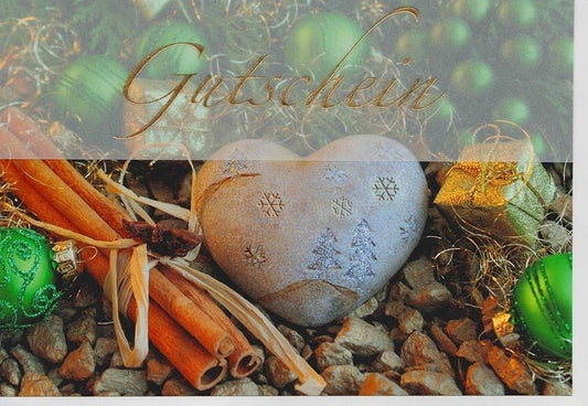 Weihnachtsgrußkarte Herzmotiv auf Stein - Gutschein für festliche Grüße