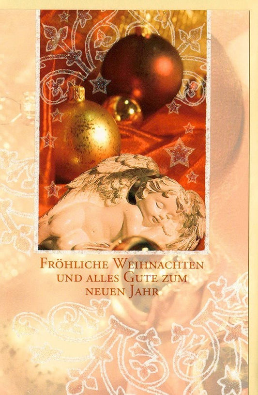 Weihnachtsgrußkarte in edlem Gold mit festlicher Kugel - Illustration