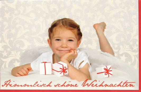 Weihnachtsgrußkarte Kind Engel - Himmlische Grüße zu Weihnachten