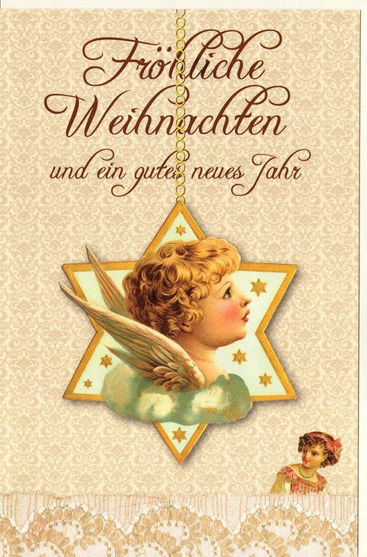 Weihnachtsgrußkarte mit Engel und goldenem Stern - Elegante Grüße zur Festzeit