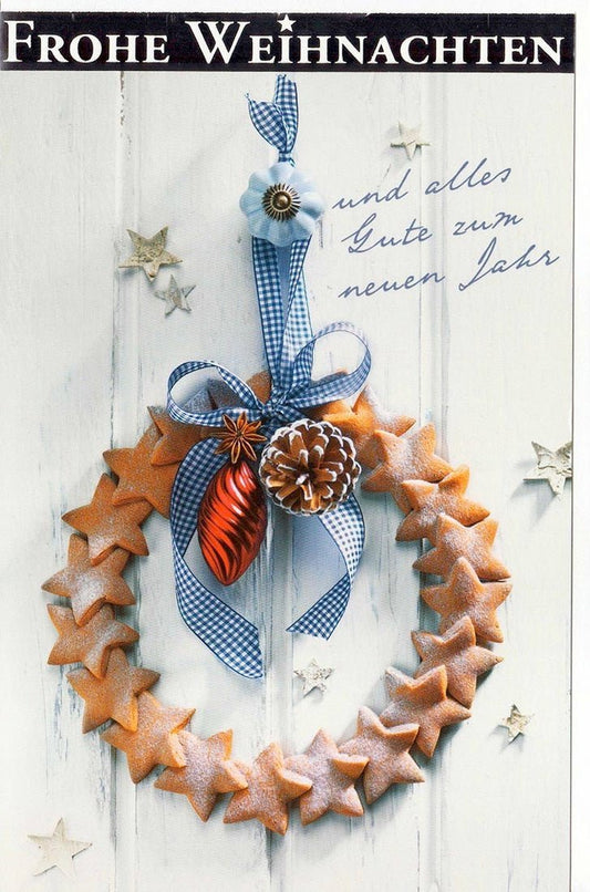 Weihnachtsgrußkarte mit festlichem Kranzmotiv für die Tür - Frohe Weihnachten wünschen