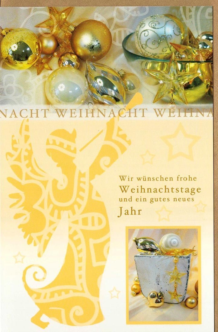 Weihnachtsgrußkarte mit goldenem Engel im Hochformat – Elegante Festtagsbotschaft