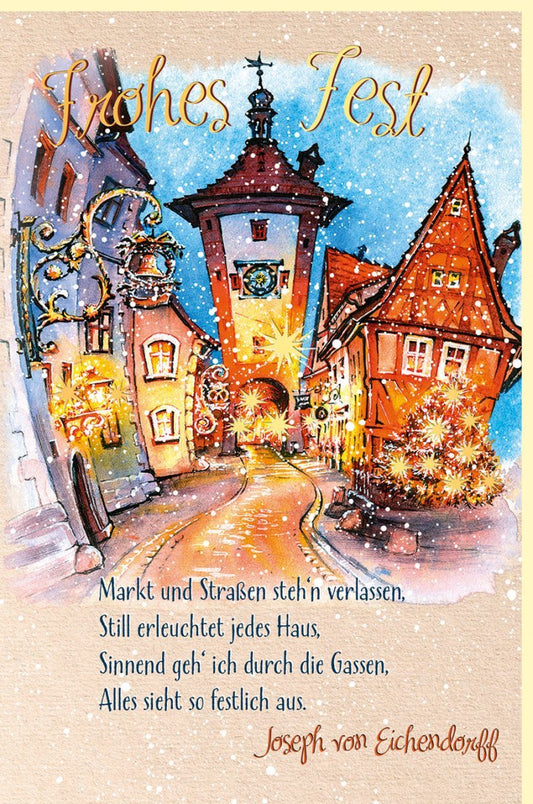 Weihnachtsgrußkarte mit Goldfolie – Elegante Festtagsgrüße in warmen Tönen, glanzvolles Design für Familie und Freunde