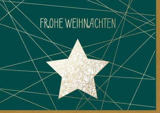 Weihnachtsgrußkarte mit Goldfolie - Sternen – Elegante grüne Karte für festliche Grüße