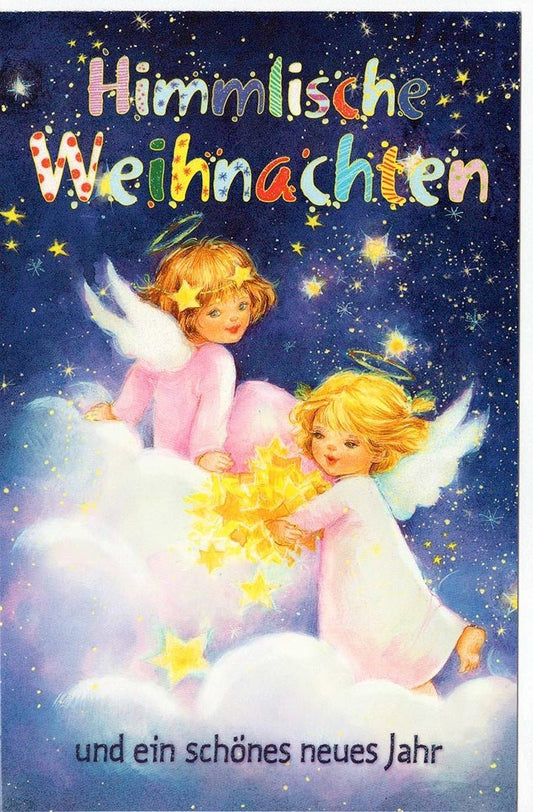 Weihnachtsgrußkarte mit niedlichem Engel auf Wolke – festliche Grüße senden