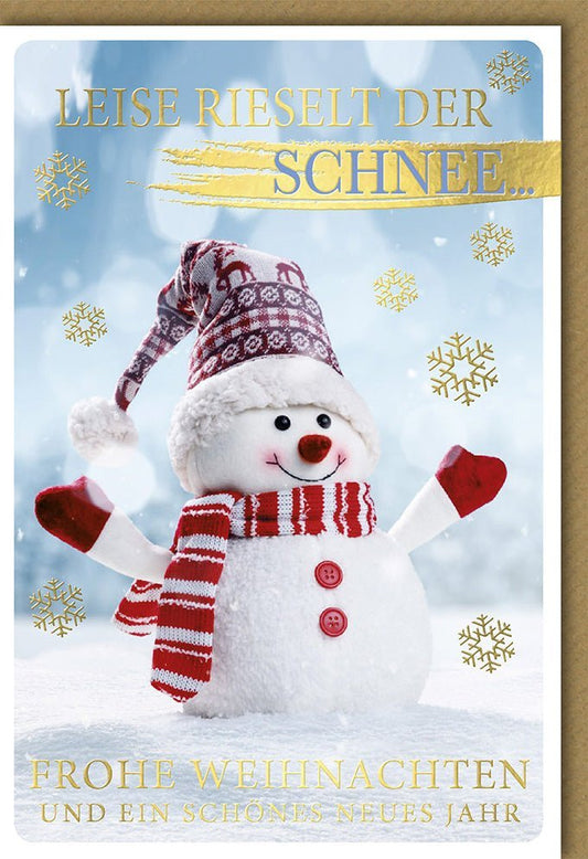 Weihnachtsgrußkarte mit Schneemann - Motiv | Festliche Grüße für besinnliche Wintertage im Schnee