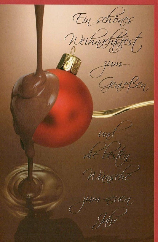 Weihnachtsgrußkarte mit Schokoladenmotiv und Weihnachtskugel - Design