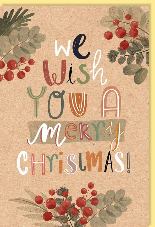Weihnachtsgrußkarte: Naturkarton mit Stechpalmen & Beeren, Vintage - Design in Handschrift