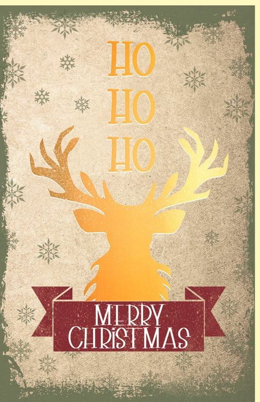 Weihnachtsgrußkarte Rentier & Schneeflocken - Vintage Retro in Grün, Rot & Gold für festliche Grüße und winterliche Dekoration