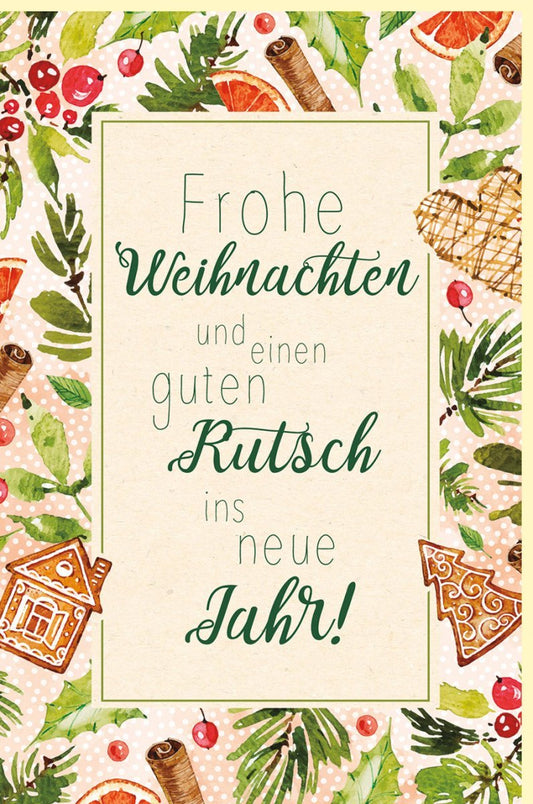 Weihnachtskarte aus Zuckerrohrpapier: Festliche Grüße für Familie & Freunde, Naturdeko in Grün & Rot, Frohe Weihnachten und ein gutes neues Jahr